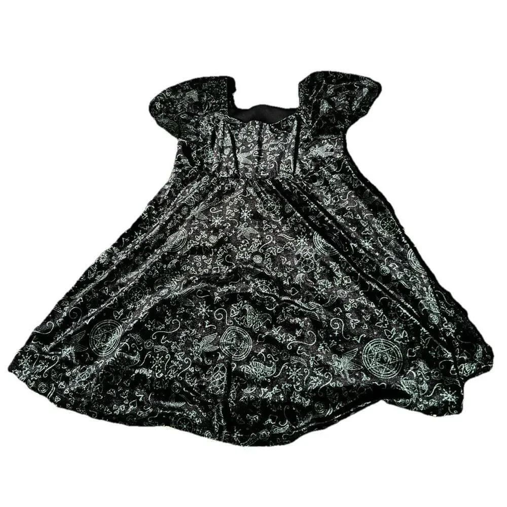 Wicked Paul Tazewell Black Green Velvet Dress XL (14) Celestial Print